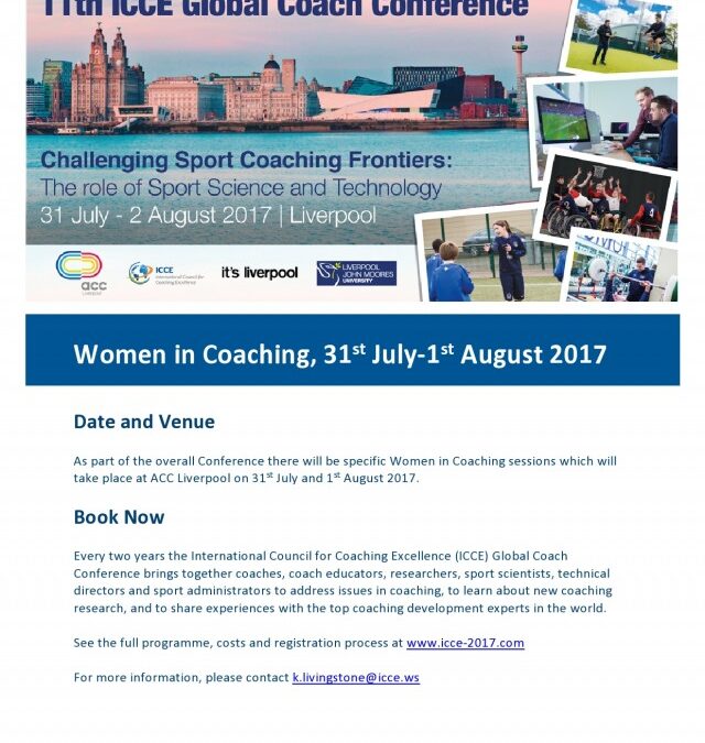Women in Coaching Programme at ICCE Global Coach Conference 2017, Liverpool