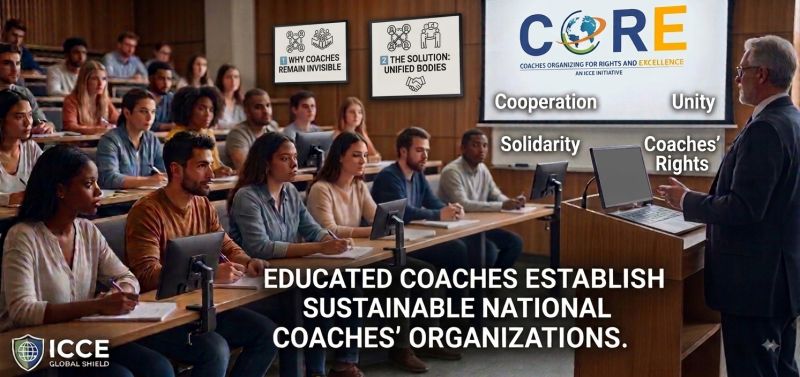 Coaches learning about cooperation, unity, solidarity, and coaches’ rights to establish sustainable national coaches’ organisations.