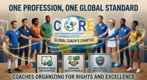CORE Global Coach’s Charter illustration highlighting international recognition, minimum employment standards, and universal protection.